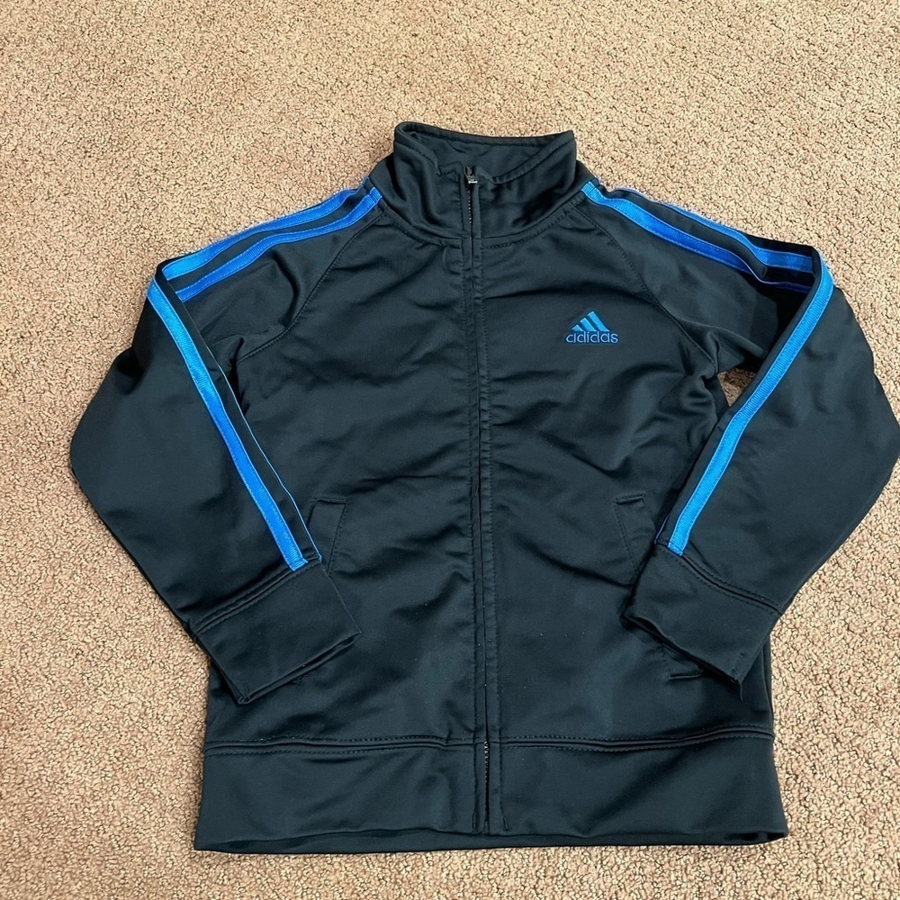 Adidas Kids Full-Zip Jacket - Black and Blue Size 5